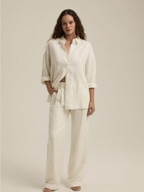 Favorite Daughter Ex-Boyfriend Cream Pinstripe Linen Shirt & Pants Set